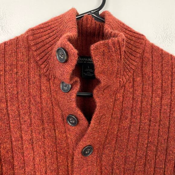 Banana Republic Wool Blend Henley Sweater Gifting Wide Ribbed Red Size Large - Picture 4 of 11